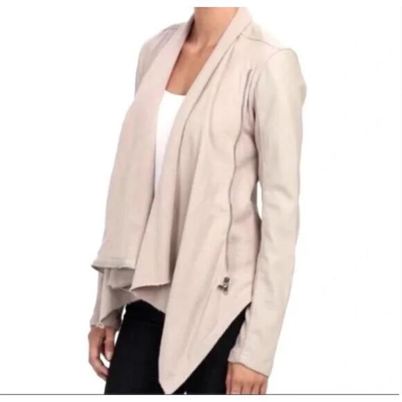 BlankNYC Grey Faux Leather Moto Diagonal Zip Jacket Y2K Minimalist Neutral Boss - Picture 9 of 9